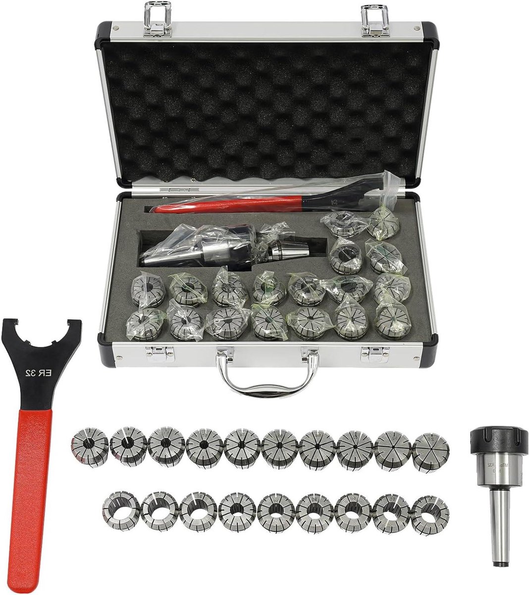 Spantangenset - Spanklemhouder - Precisiebewerking - Hoge Nauwkeurigheid - 19 stuks 2-20mm - Zilver Zwart