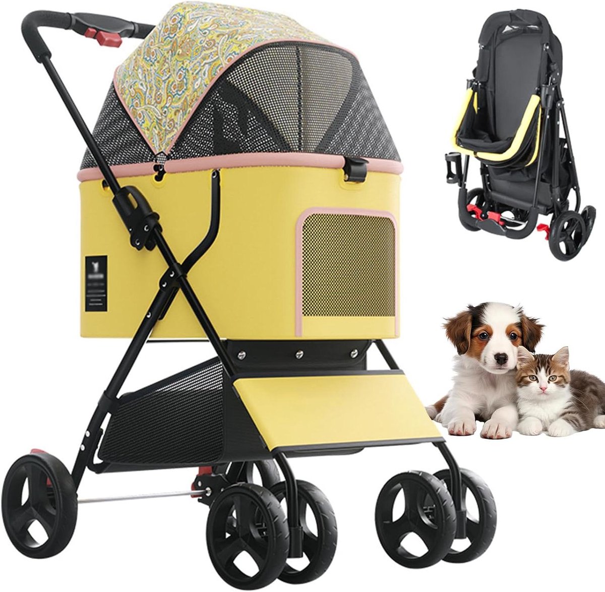 Huisdieren Buggy - Draagbare Reisbuggy - Comfortabel Vervoer - Opvouwbaar Lichtgewicht - Tot 15 kg - Geel