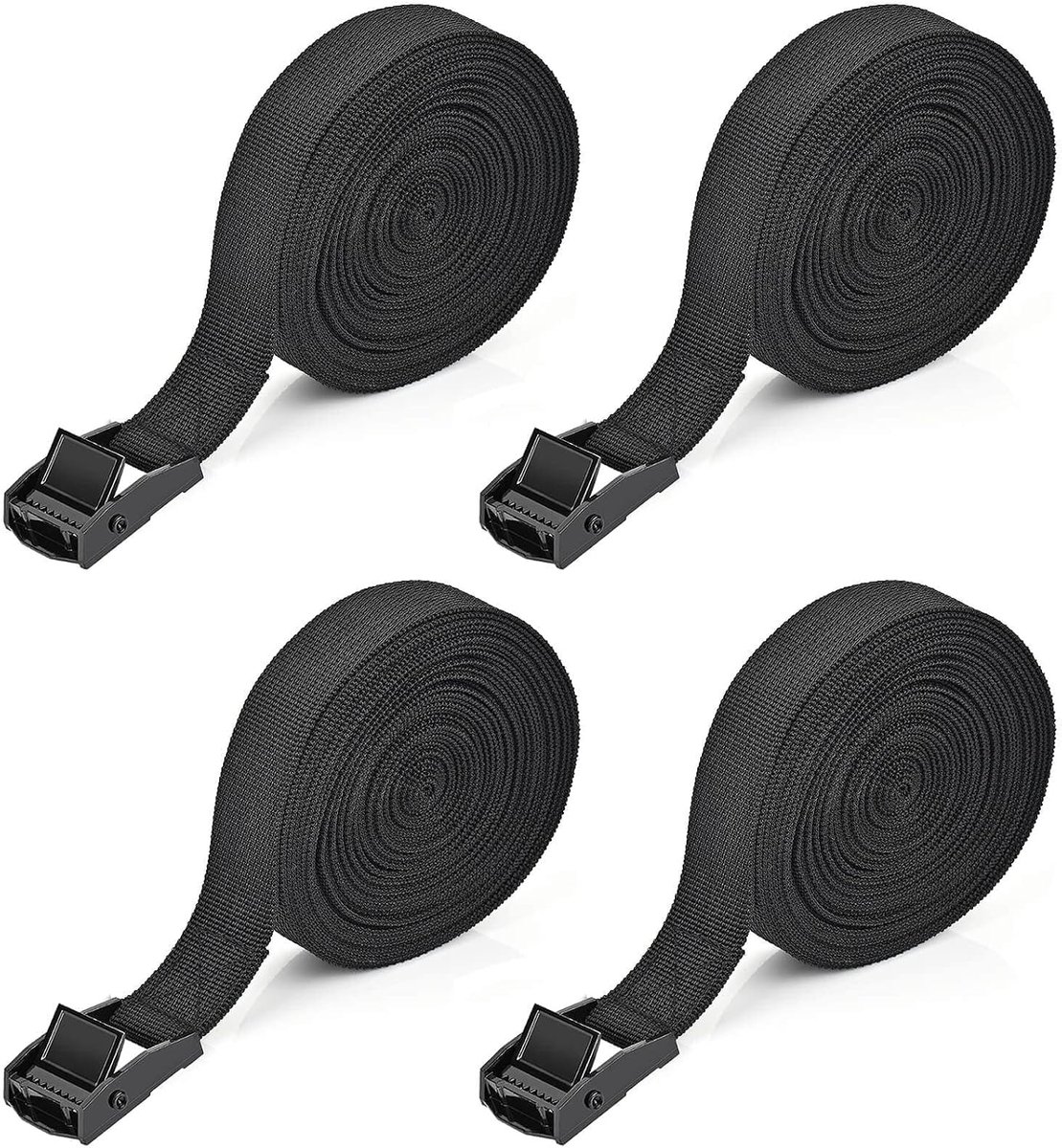 Spanbanden met Ratel, Sjorbanden met Kliksluiting 6 m x 2,5 cm voor Auto, Bagagedrager, Fietsendrager, Surfen, Fiets (Zwart) | Maximale 250 kg, riem voor bevestiging van motorfiets, auto, bagage