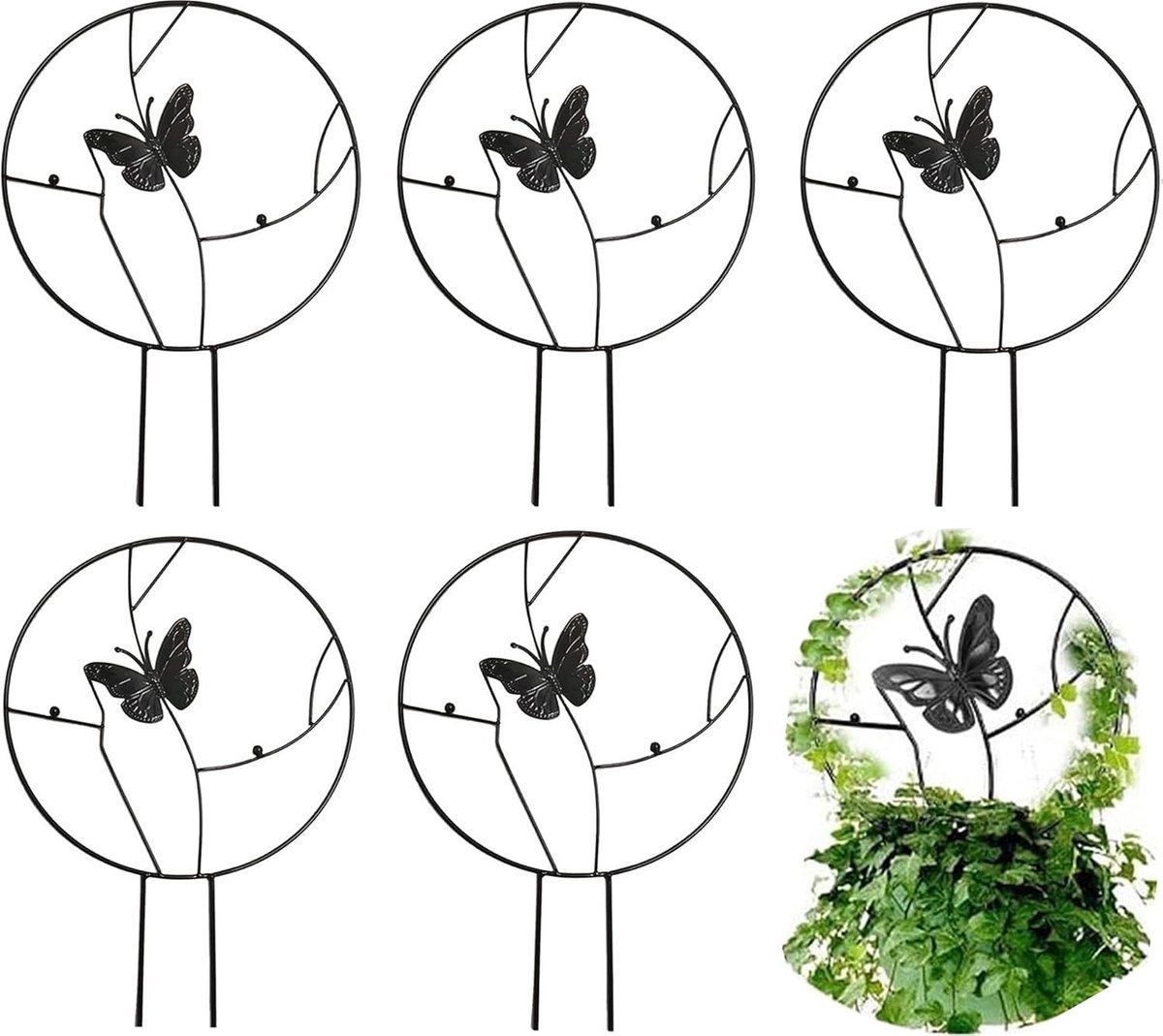 5 stuks rankrooster voor planten, klein metalen rooster voor potplanten, rankrooster van metaal voor klimplanten, klimhulp, rankdraad, rankrooster met vlinder, voor binnen en buiten