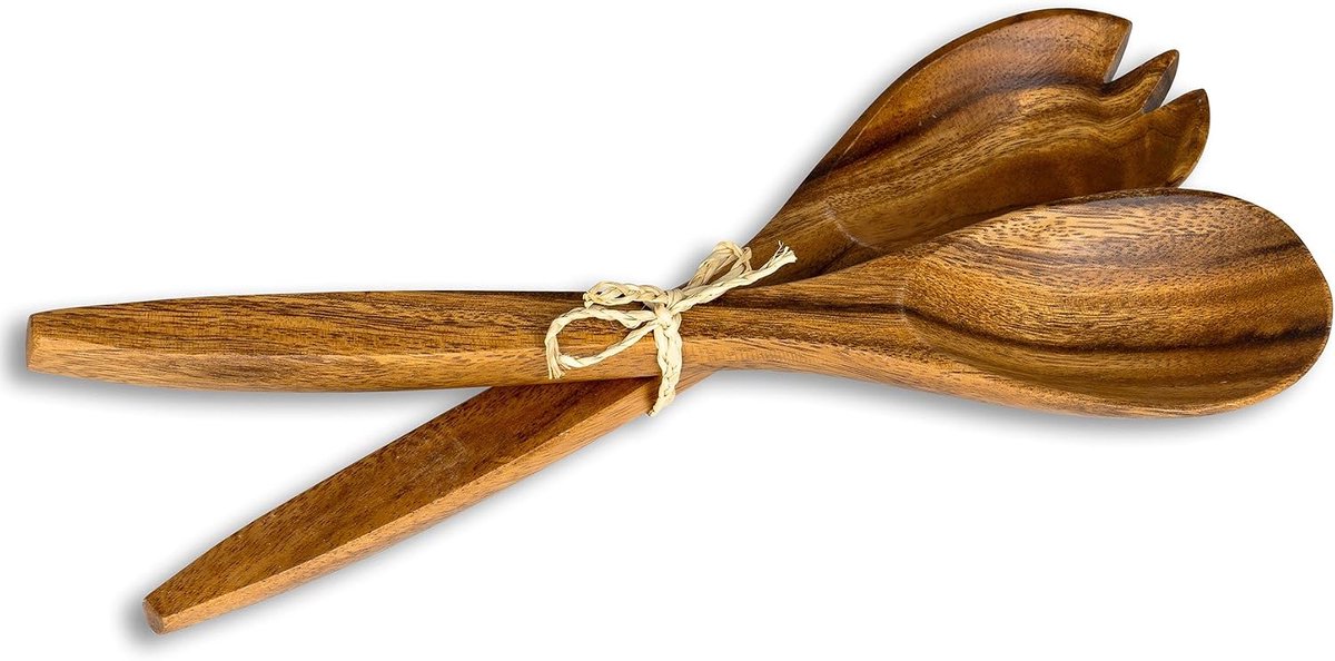 levandeo 2-delig slabestek hout acacia 31 cm lang salade serveerbestek vork lepel houten bestek cadeau-idee natuur