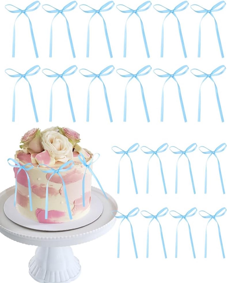 20 stuks taartdecoratie strikken voor bruiloft, verjaardag, bruidsfeest, Valentijnsdag, babyshower, elegante decoratie voor taarten en geschenken (blauw)