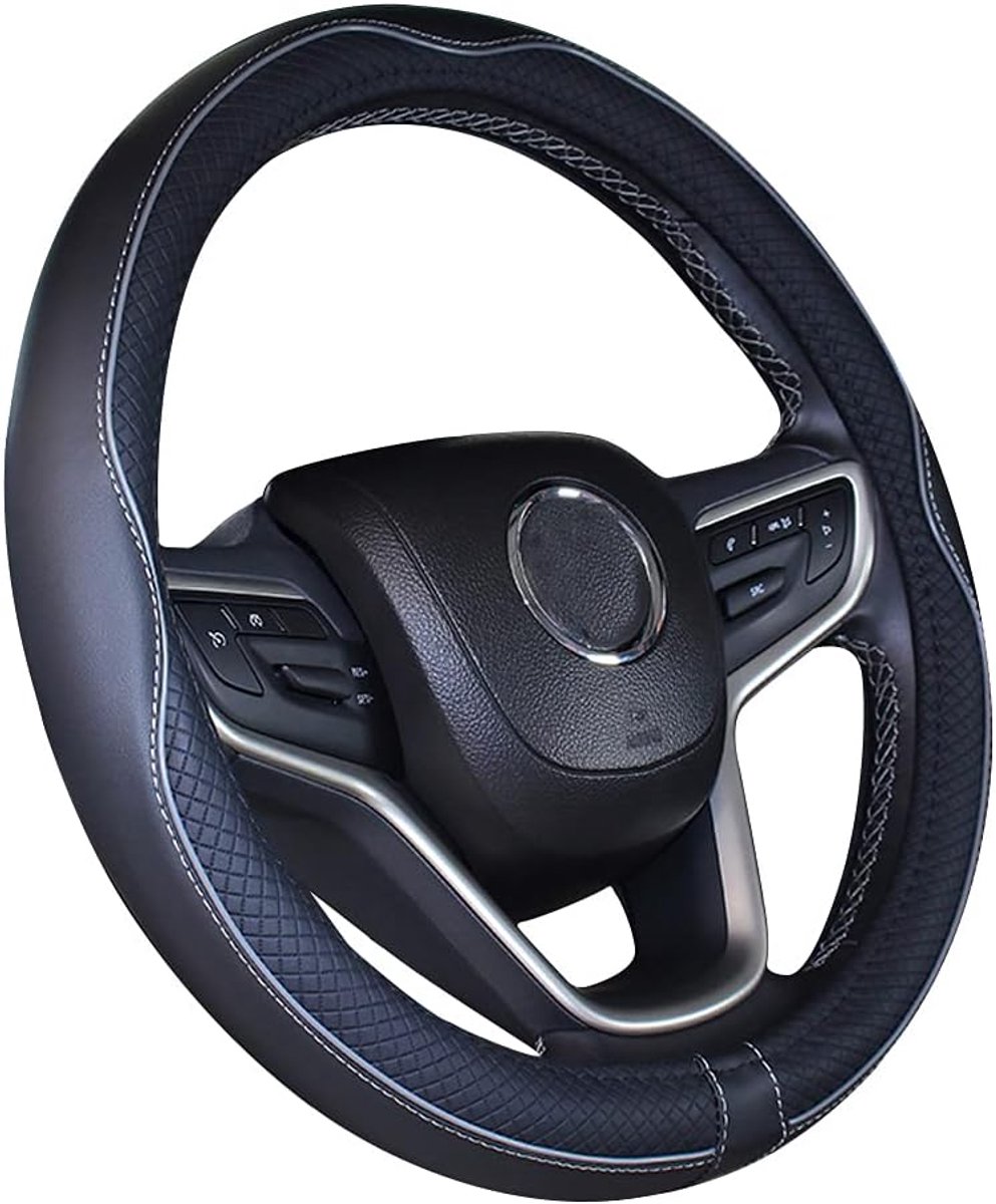 lederen autostuurhoes, 15 inch/38 cm, zwart grijs