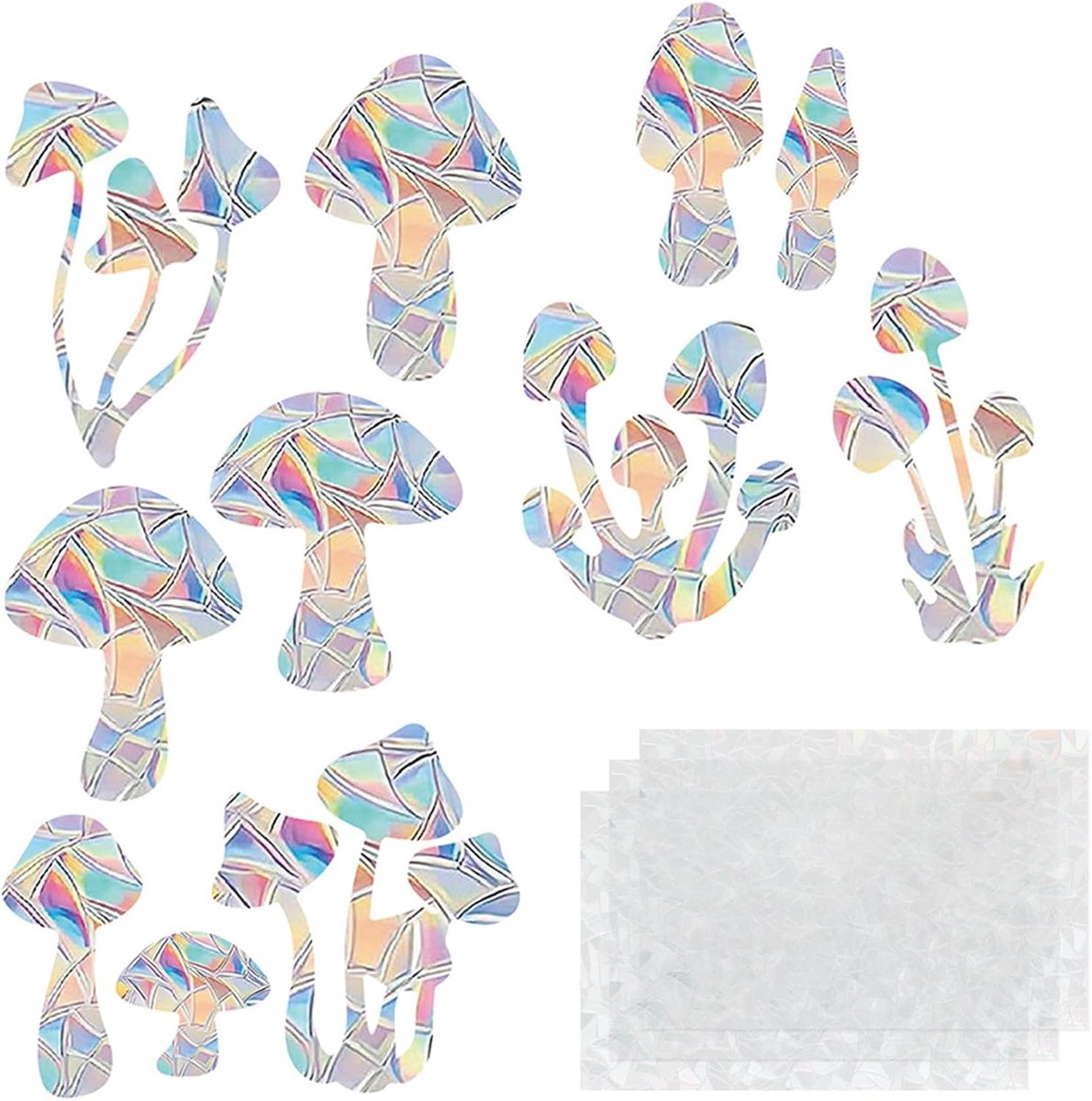 Raamstickers, pvc-stickers, bescherming tegen botsingen, vogelbescherming, raamfolie, regenboogpatroon, paddenstoelen, decoratieve stickers, 3 stuks
