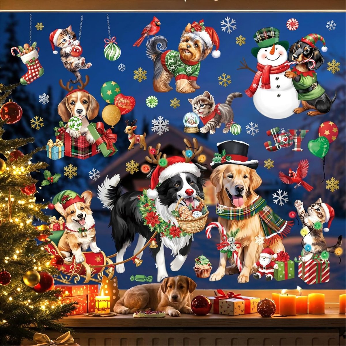 decalmile Venster klampt kerst honden katten huisdier herbruikbare ramen stickers