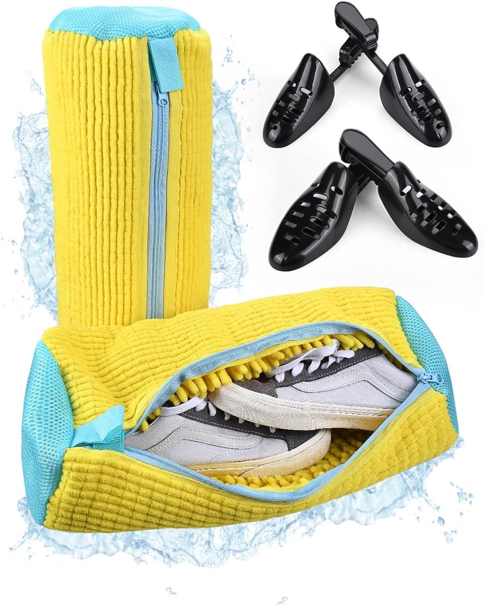 Schoenwaszak voor Wasmachine van MMOBIEL – 2 Stuks Waszakken voor Sneakers met 2 Paar Schoenspanners - Herbruikbare Schoenpoetszak met Rits voor Wasmachine - Schoenwaszak voor Sport, Witte Schoenen