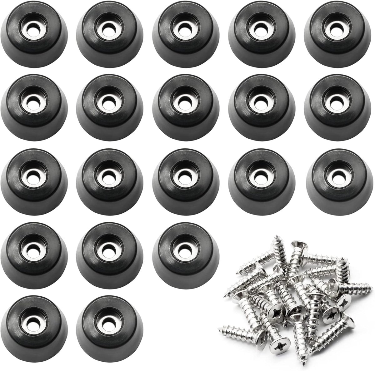 snijplankpoten met roestvrijstalen ring en schroeven, 3,2 cm zwarte ronde rubberen voeten, antislip bumperpads voor meubels, elektronica en toepassingen, 20 stuks