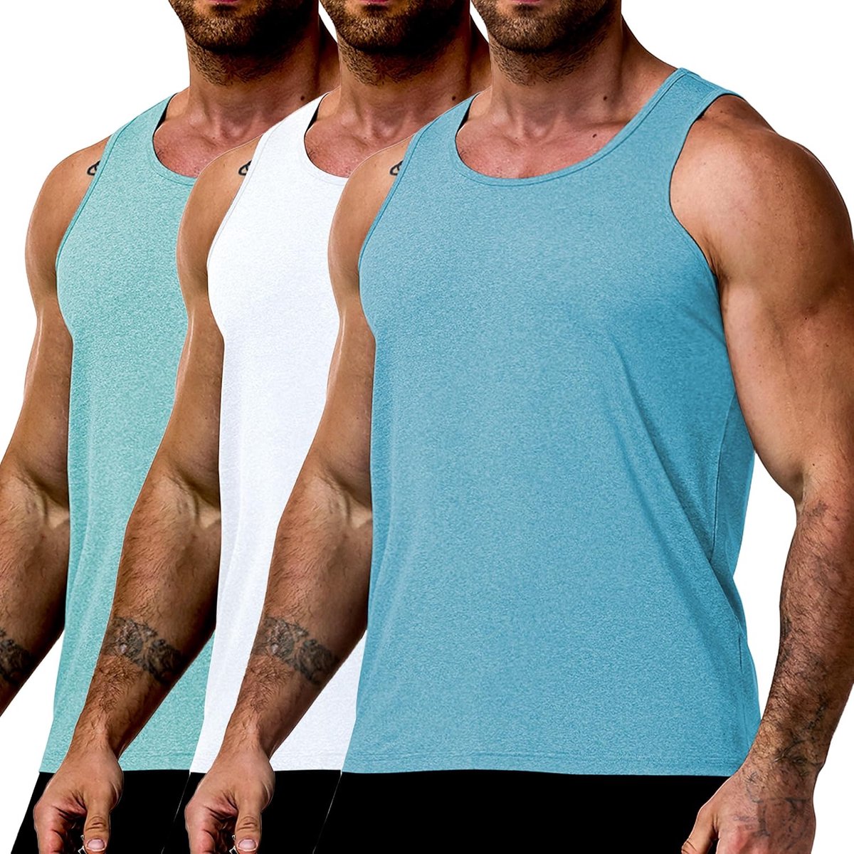 Set van 3 spiertanktops voor heren, sneldrogend, ademend, mouwloos, gymshirts voor fitness, training, hardlopen, atletische zomer