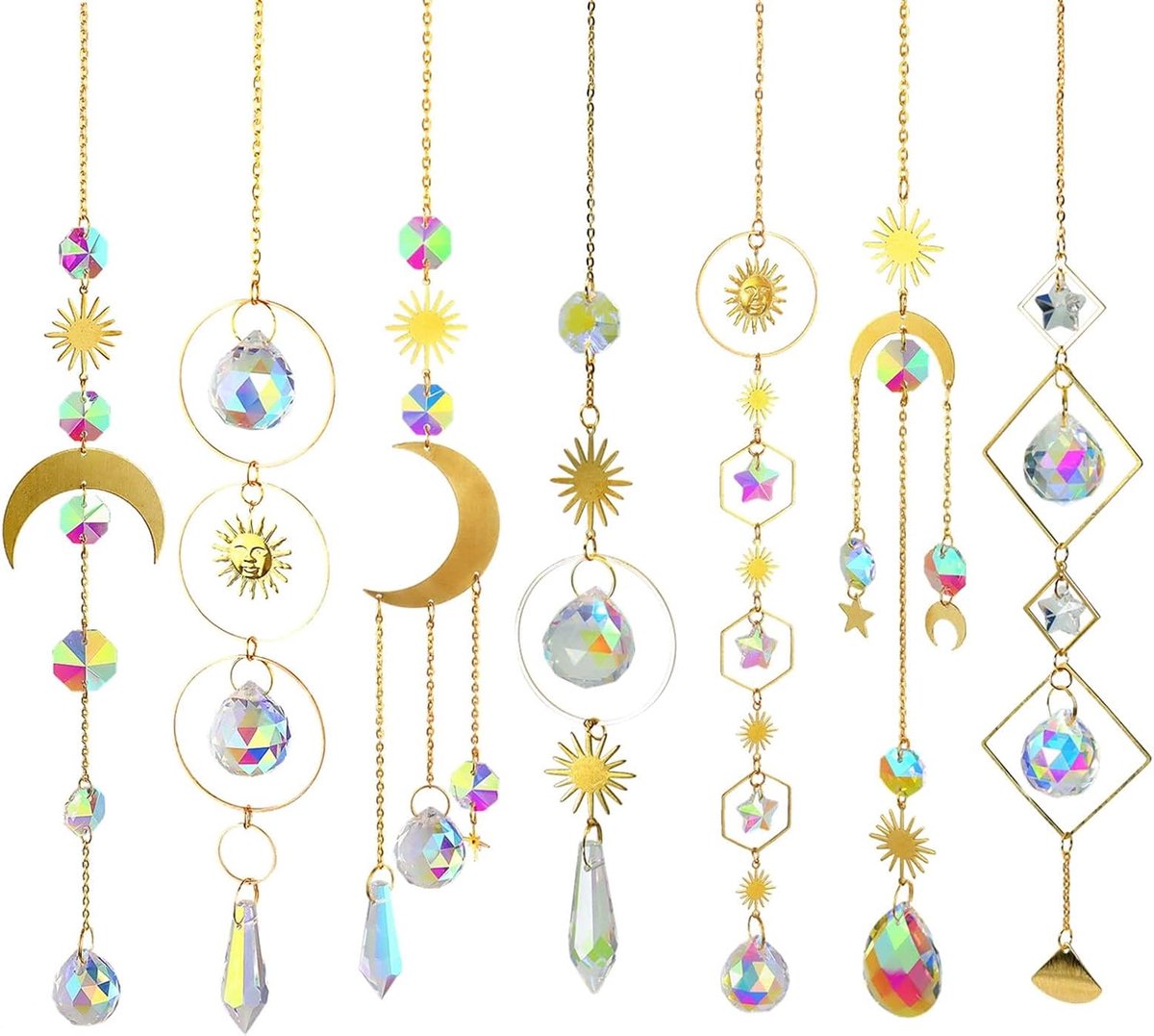 Suncatcher, 7 stuks kleurrijke hangende zonnevanger met ketting prisma hanger ornament kristallen ballen voor binnen raam huis tuin kerstdag feest bruiloft decoratie