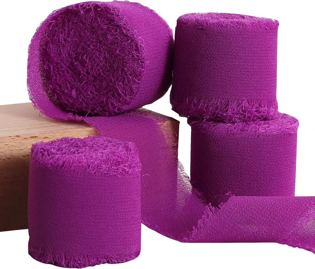 4 rollen zijden chiffon lint, 1-1/2 inch x 22 yds, paarse chiffon linten, handgemaakte franje zijden lint verbrande randen voor geschenkverpakking bruids boeketten bruiloft uitnodigingen decoratie ambachten
