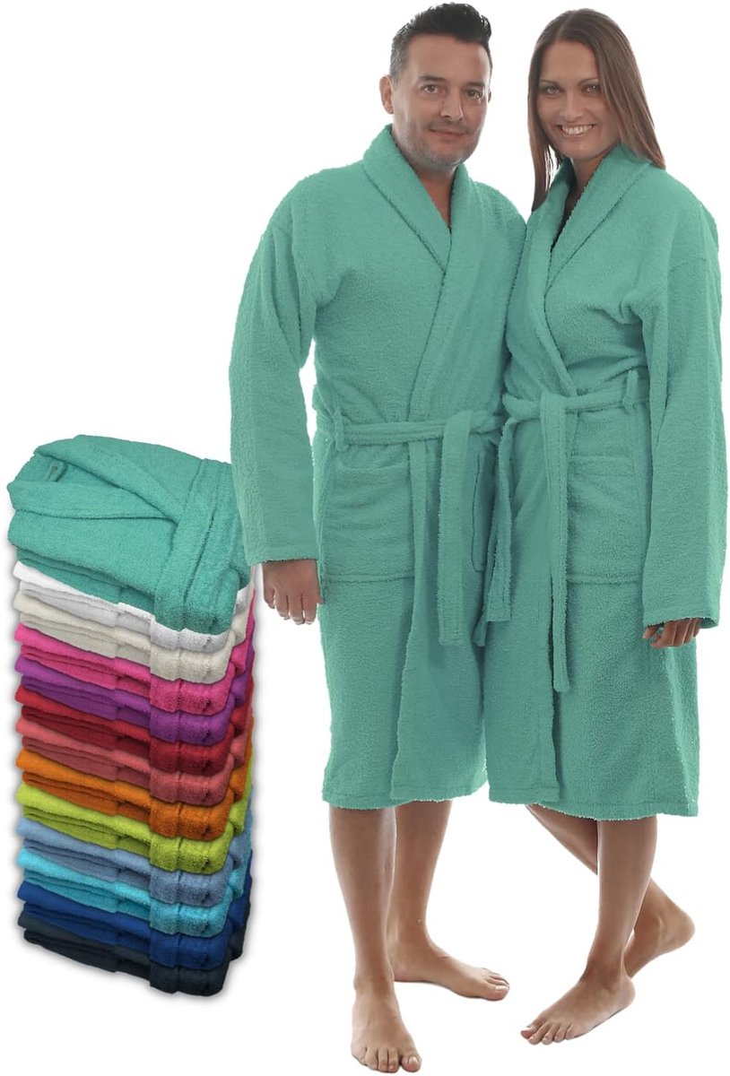 Uniseks badjas voor dames en heren, 100% Amerikaanse badstof, 400 g, met riem, tassen, douche, zachte ochtendjas, handdoek