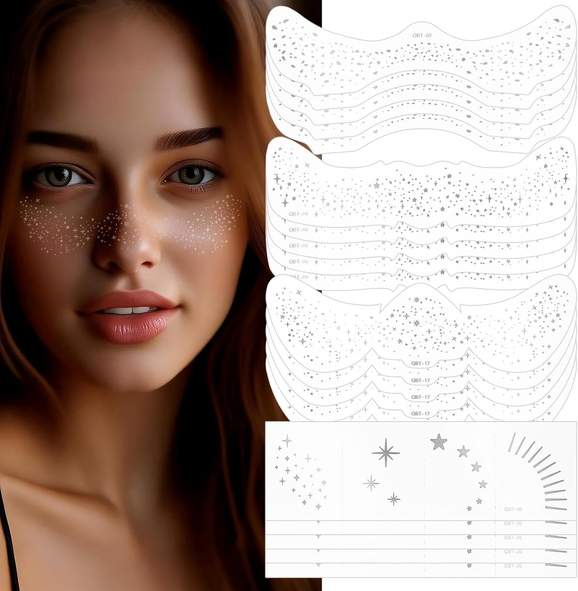 Glitter Sproeten Tattoo, 20 stuks Zilveren Sterren en Stippen Tijdelijke Tattoos, Festival Sproeten, Carnaval Make-up Stickers, Glitter Sproeten, Henna Sproeten Tattoo Folie