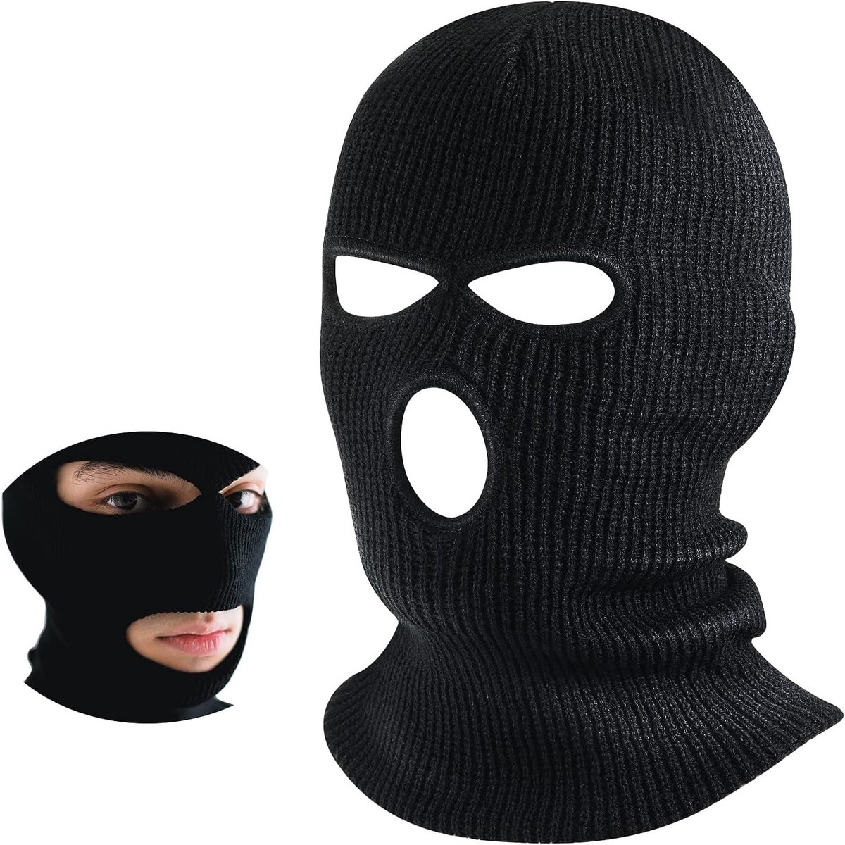 Gebreide bivakmuts met 3 gaten, volledige gezichtsbedekking, winter, volledig gezicht, stormmasker