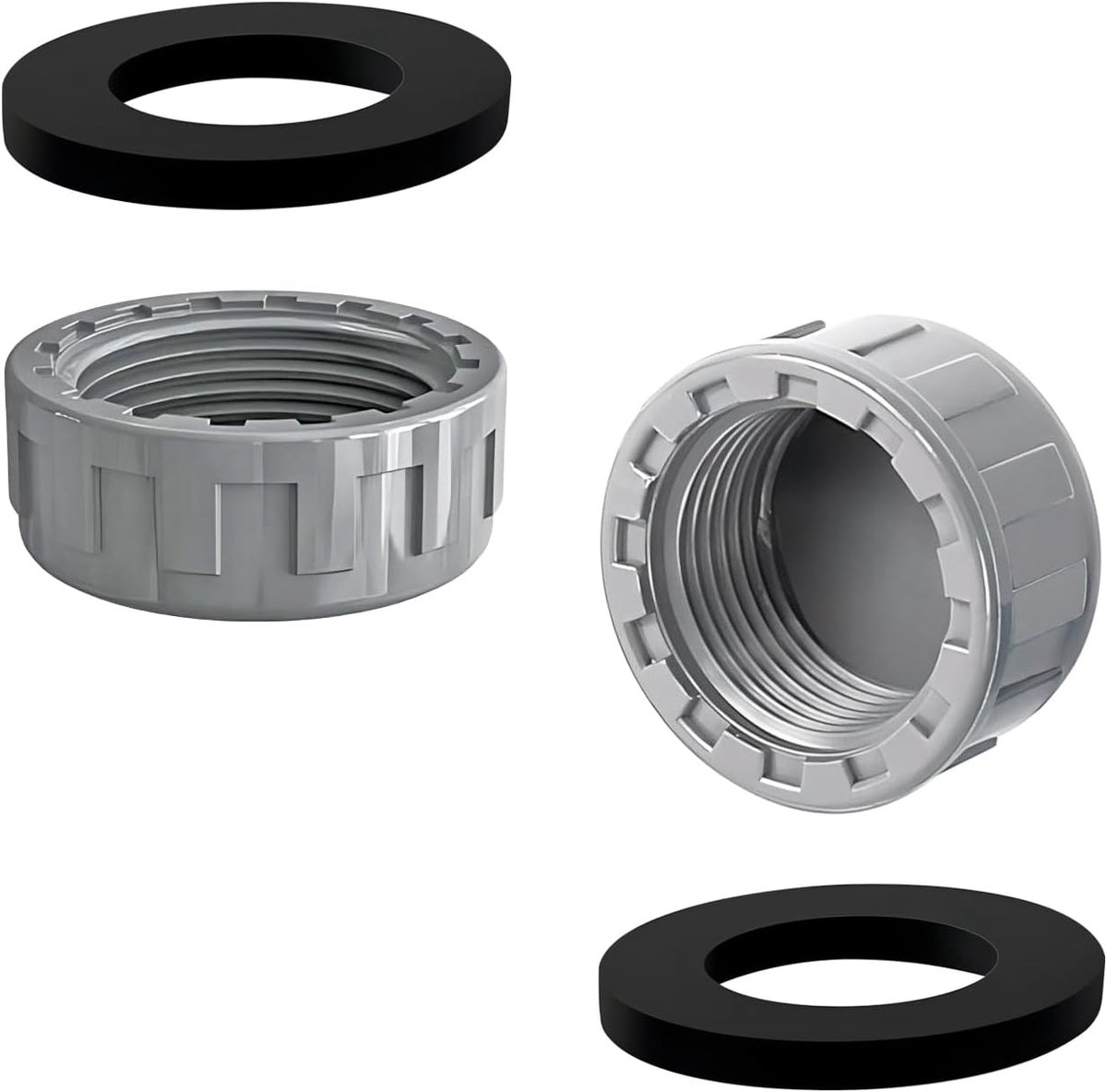 Set van 2 PVC-fittingen 20 mm - Draad- en vergrendelingsdop voor afvoerpijp van spoelbak met ringen, grijs