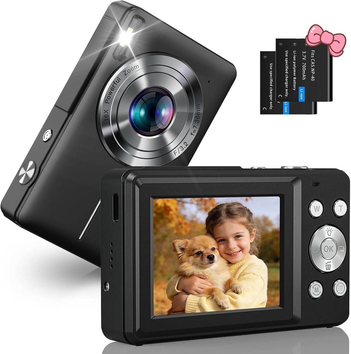 SnelShoppen - Digitale Fotocamera 1080p, 44 MP, Draagbare Compacte Camera met Digitale Zoom, 16x Zoom, Vlogging Camera voor Kinderen, Jongeren en Begi