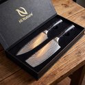 Tweedeel Hi Nature messenset in geschenkdoos, met koksmes en nakiri mes met Damastpatroon.
