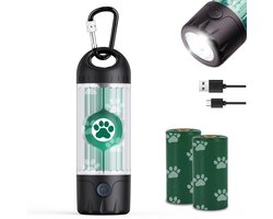 SnelShoppen - Tubasion 3-in-1 Hondenpoepzakhouder met Flitslicht, USB-C Oplaadbare Afvalzakdispenser, IPX6 Waterdicht, Anti-Slip Clip voor Wandelen, 3