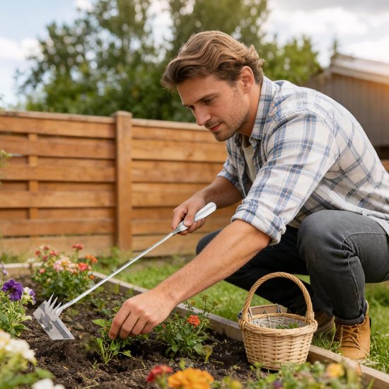 Onkruidsteker Handmatig - Tuingereedschap 4 tanden - Tuinonderhoud - Roestvrij staal - 49.5 cm - Zilverkleurig — afbeelding 2