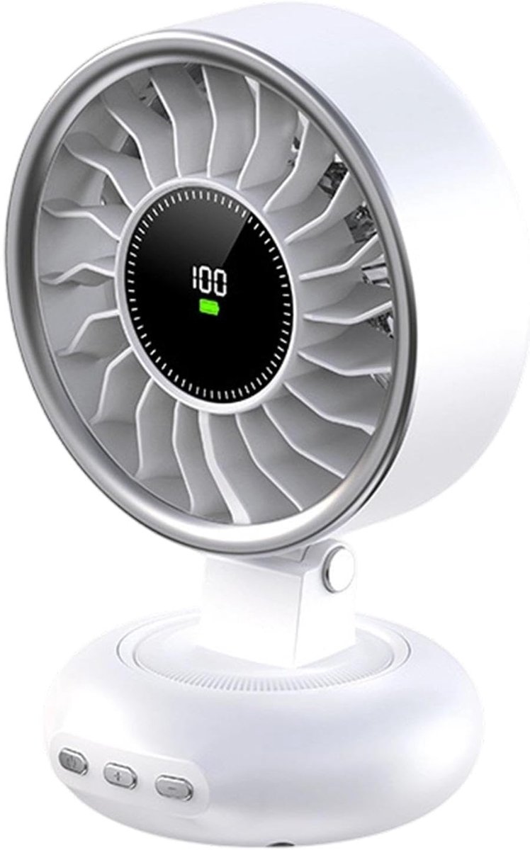 Magnetische Oplaadbare Ventilator 2400mAh, USB ventilator met 5 snelheden, magnetische koelventilator voor kantoor, badkamer, camper, slaapzaal, cruiseschip, sport en strandreizen （Wit）