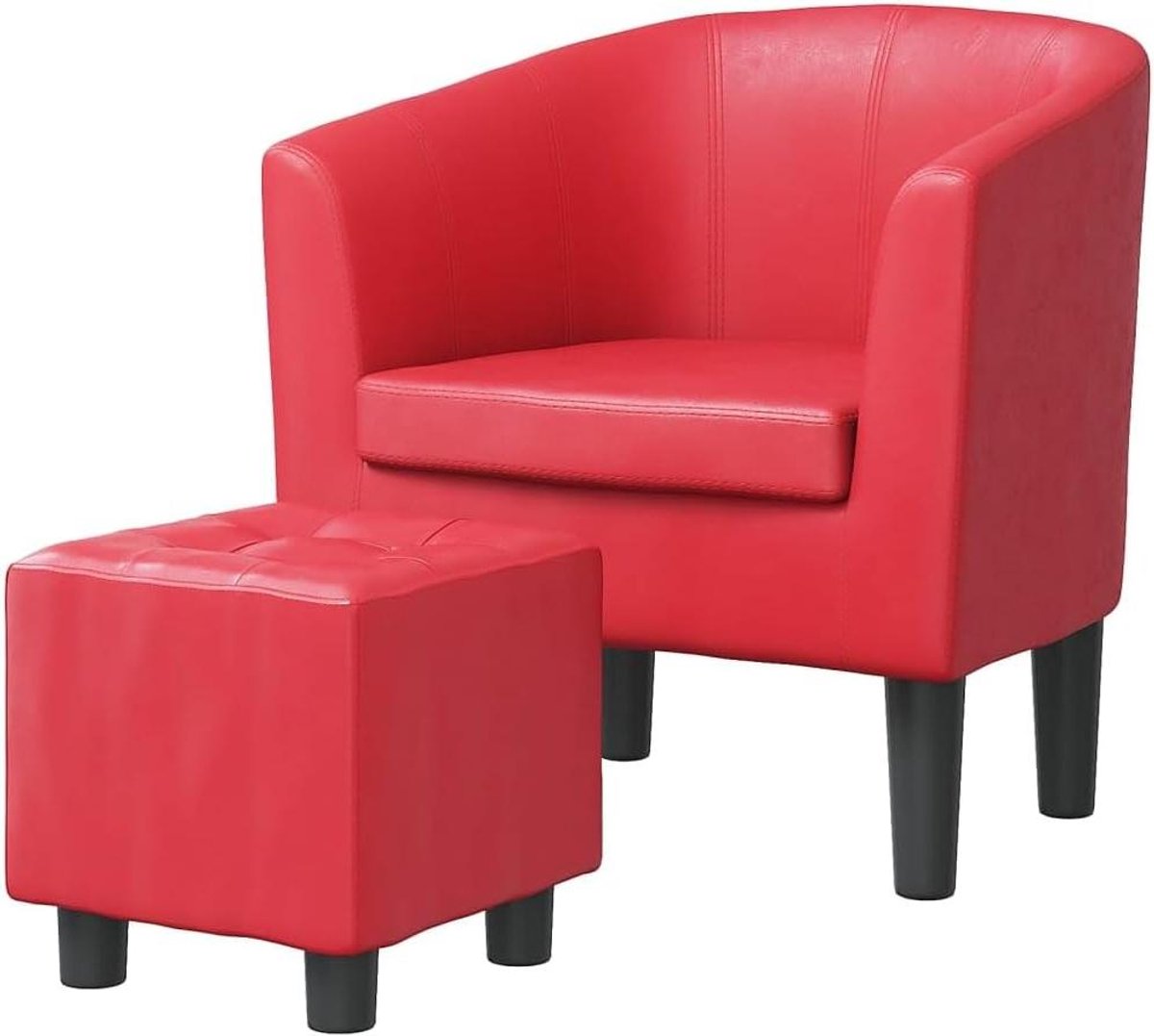 Fauteuil met voetenbank - Stoel Relaxstoel - Ontspannen Zitten - Durable PU leer - 56 cm diep - Rood