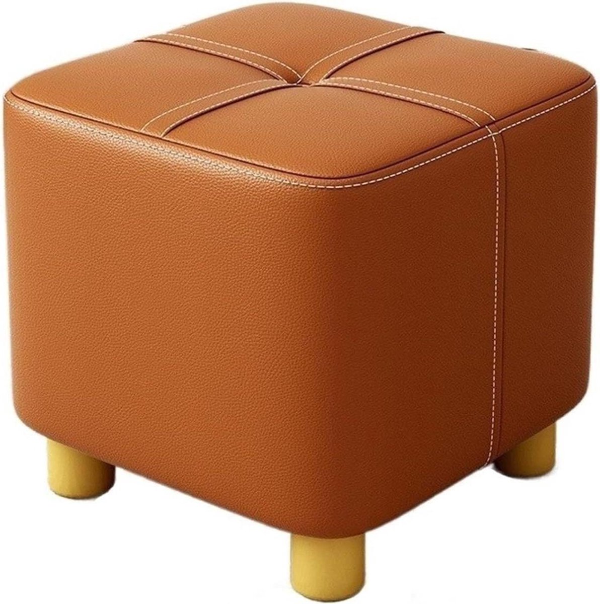 Voetenbankje Kubus - Ottomaanse Kruk Poef - Voeten Rusten - Gevoerde Zitting Imitatieleer - 29x29x31 cm - Oranje