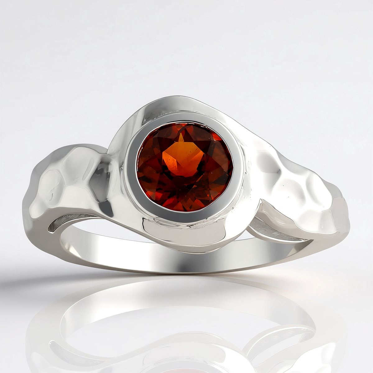 Cavill - Sterling Zilver Ring met 0,51 ct Braziliaanse Madeira Citrien - Palladium Verguld - Ronde Bezel Ring - Elegante Zilveren Sieraden Dames