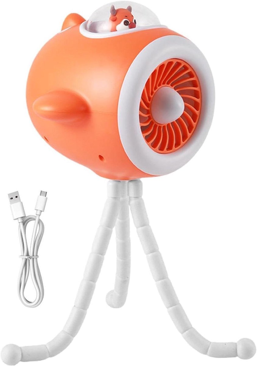 Wandelwagen Ventilator - Kinderwagen Fan - Buiten Koelen - Draaibare Luchtstroom - 32x16cm - Oranje