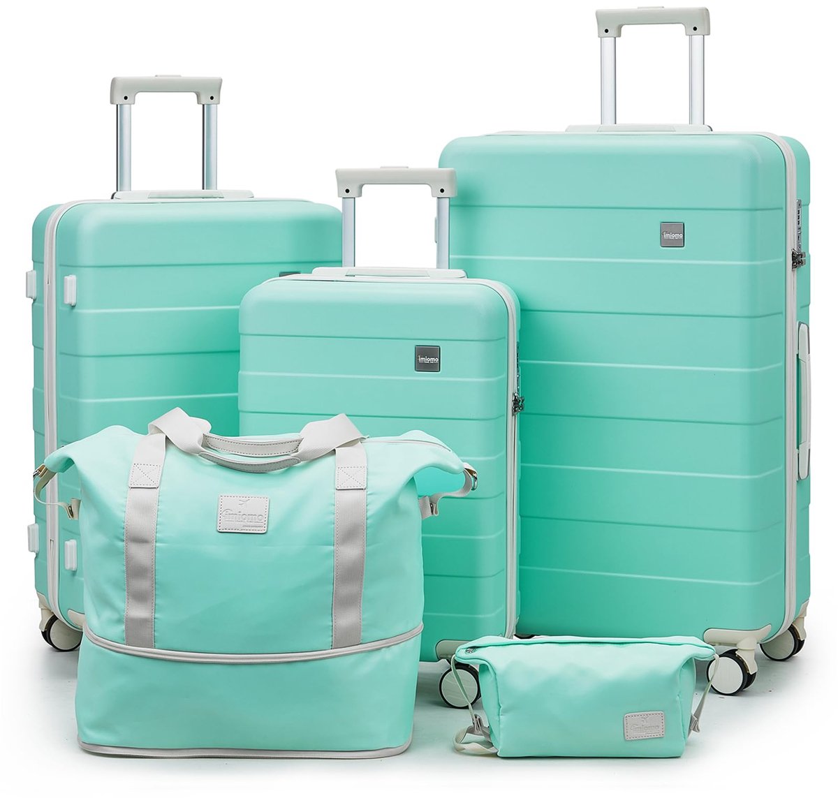 SnelShoppen - Imiomo Handbagage Set Groen - Juego de Maletas 5 Stuks - Lichtgewicht en Duurzaam - Perfect voor Vakanties, Weekendjes Weg en Zakenreize