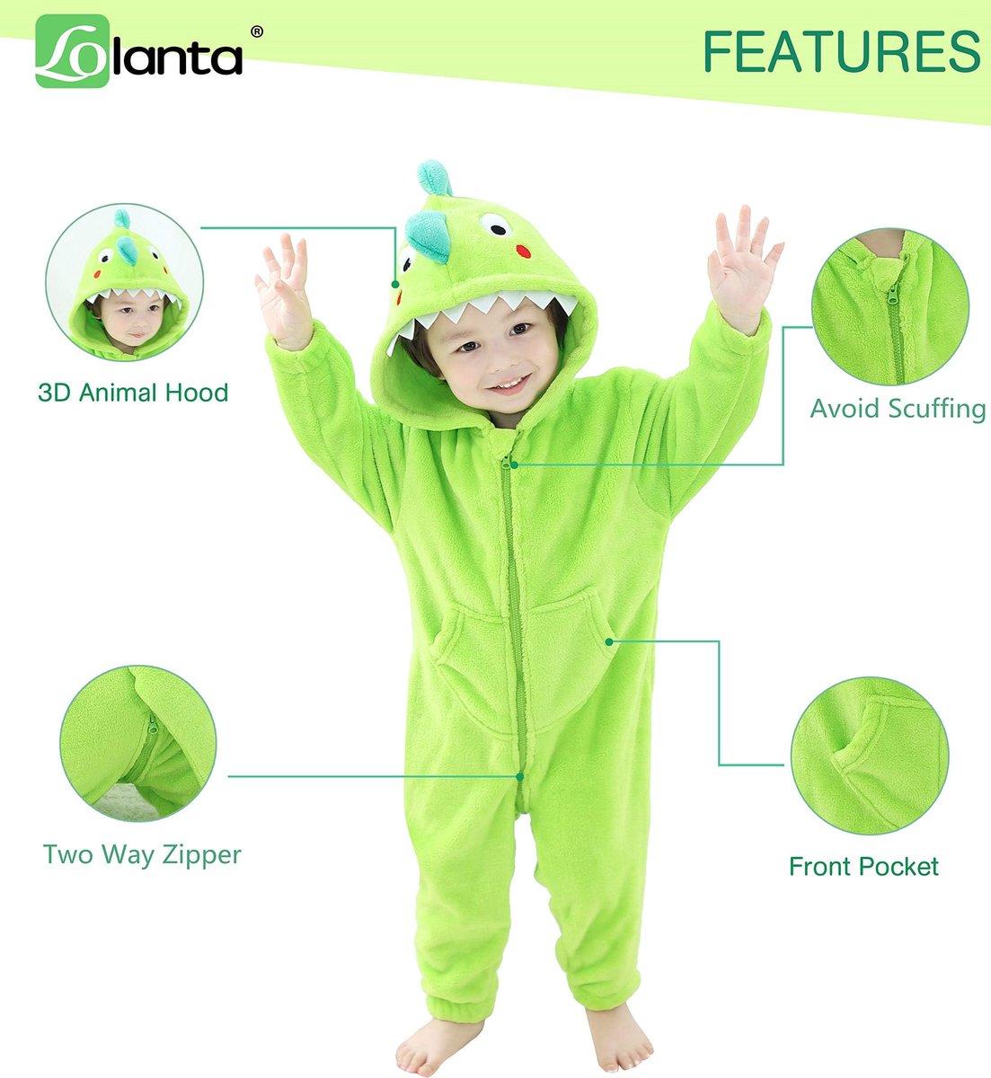 SnelShoppen - Groen Dinosauruskostuum voor Kinderen - Flanellen Jumpsuit Romper voor Feest, Verjaardag en Spelen - Maat M (4-6 jaar) - Perfect voor Di