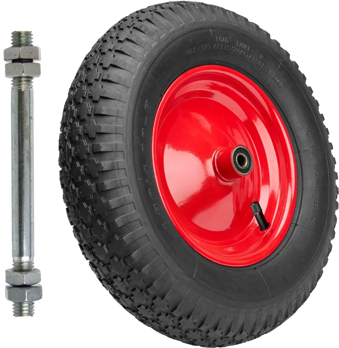SnelShoppen - Garronda Kruiwagenwiel 4.80/4.00-8 met As Luchtband 2PR Autoventiel Hoge Kwaliteit Ø 39×9,5 cm Asgat 12 mm Draagvermogen tot 210 kg Zwar