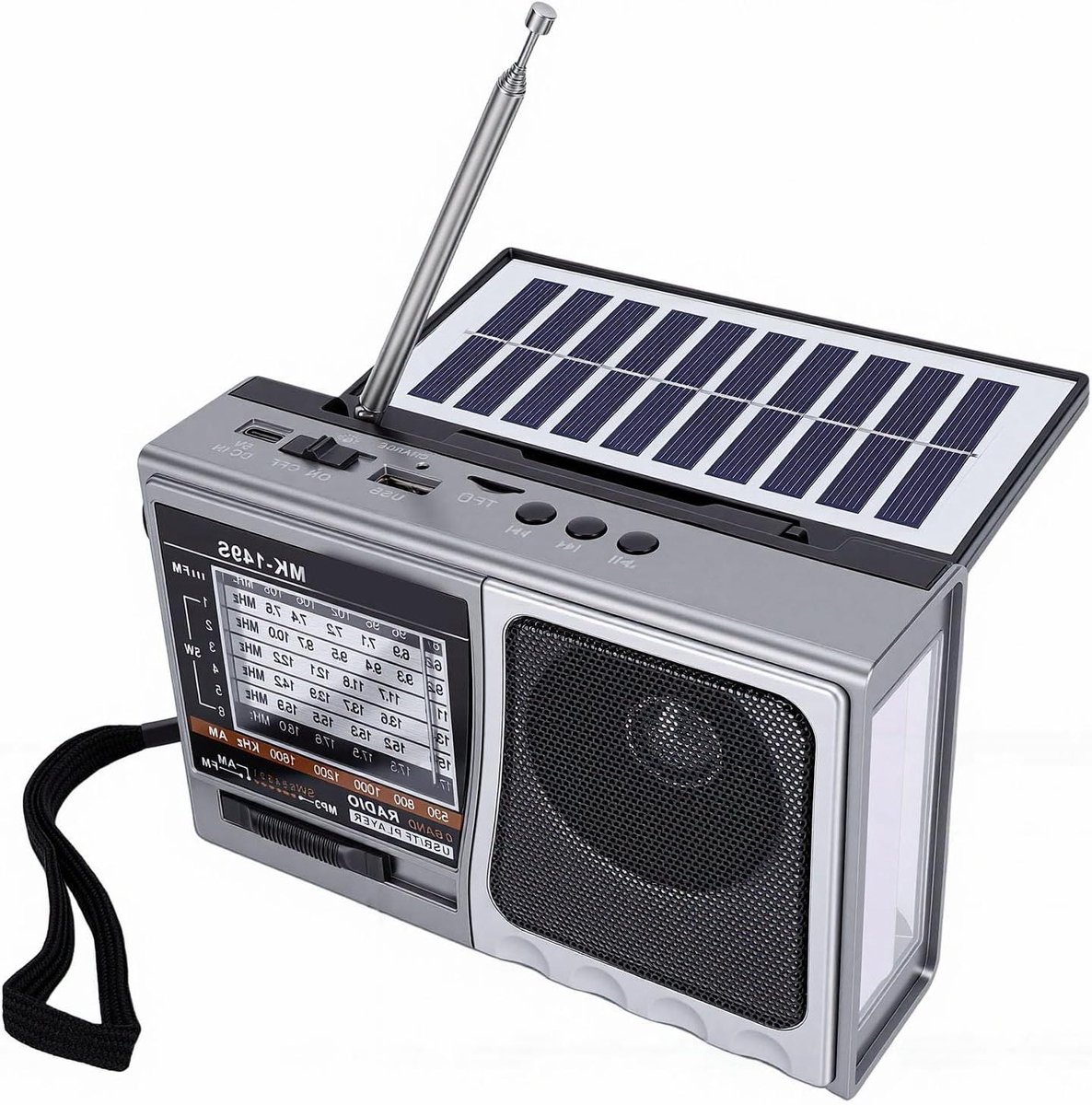 Weerradio op Zonne-energie - Noodradio Kampeerradio - Buitenactiviteiten Muziek - Met LED Zaklamp - 18 x 11 x 6.5 cm
