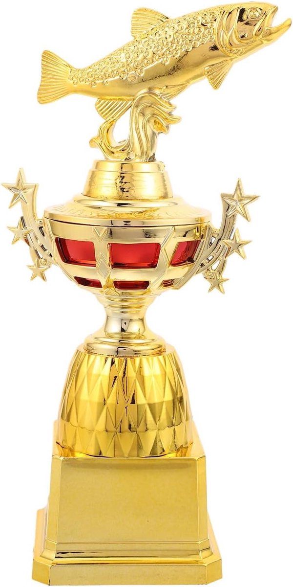 Vis Trofee - Viswedstrijd Prijs - Viswedstrijden Belonen - Gouden Metaalafwerking - 22 cm - Goud