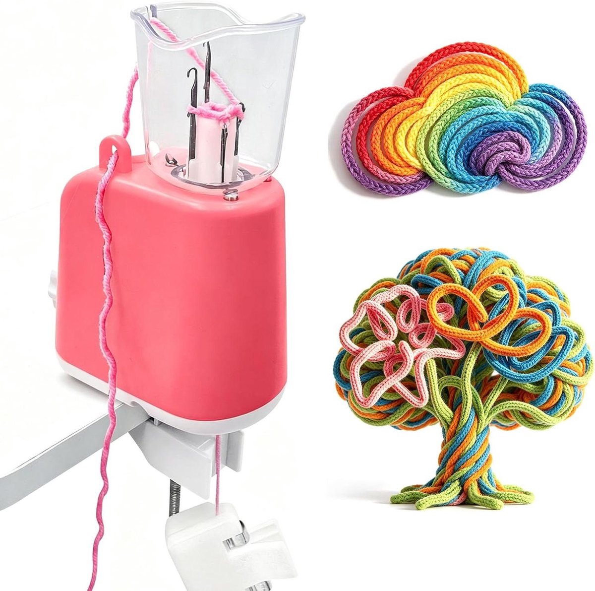 Elektrische Breimachine - Breihulp I-Cord - Snel Breien - Eén-knops-start - 17.5 x 17 x 12 cm - Roze