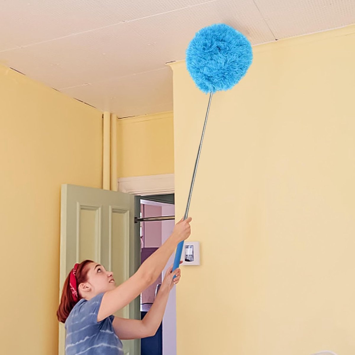 Stofreiniger - Plumeau Telescopisch - Hoge Oppervlakken Reinigen - Buigbare Kop - 33-80 cm - Blauw