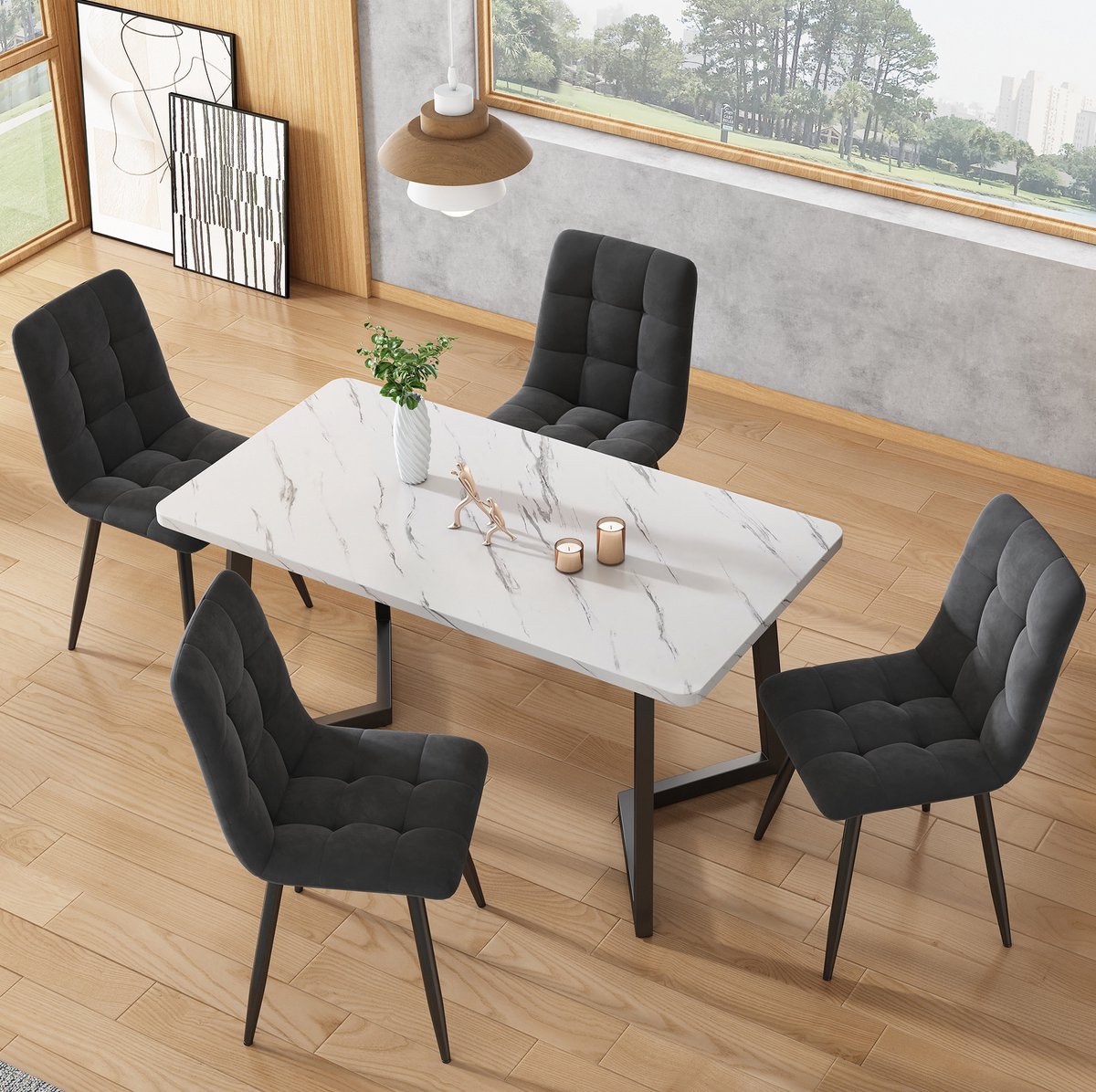 COVREO Eetkamerstoel 44 x 41 x 86 cm - donkergrijs velvet, metalen frame, 4er-set