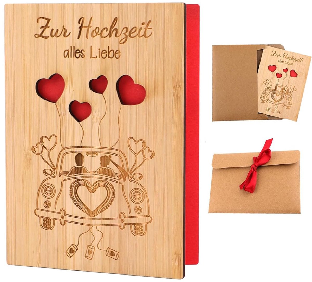Dailygoods - Houten Wenskaart voor Bruiloft met Envelop - Persoonlijke Groet voor Bruidspaar