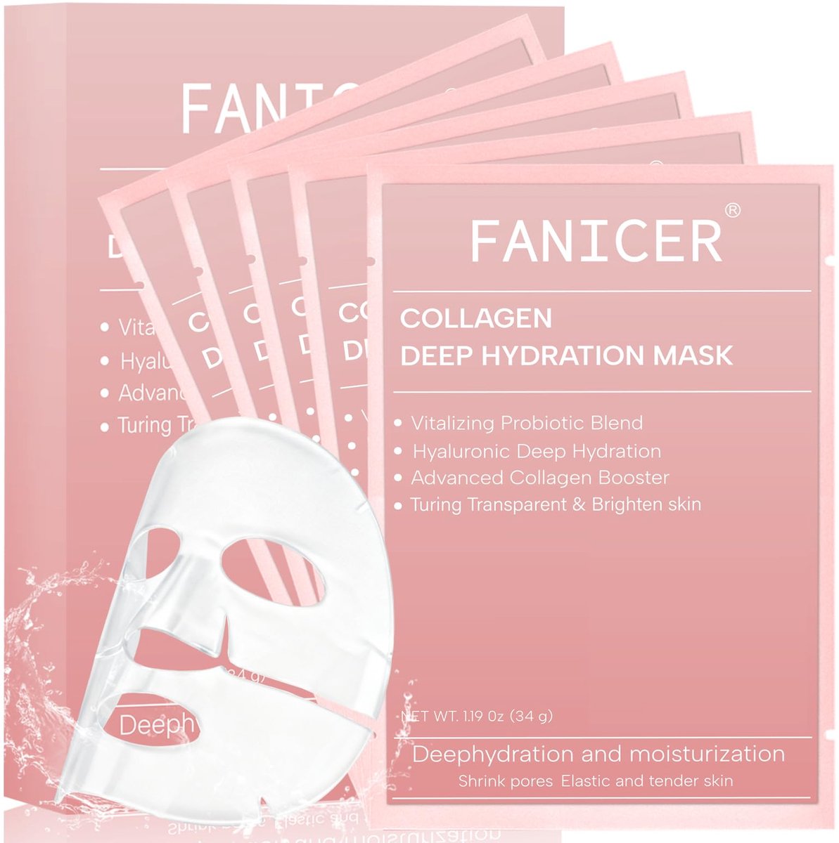 Dailygoods- Collageen Masker Hydraterend - 5 Stuks - Nachtmasker - Verstevigend - Vermindert Fijne Lijntjes - Voor Stralende Huid - Gezichtsmasker