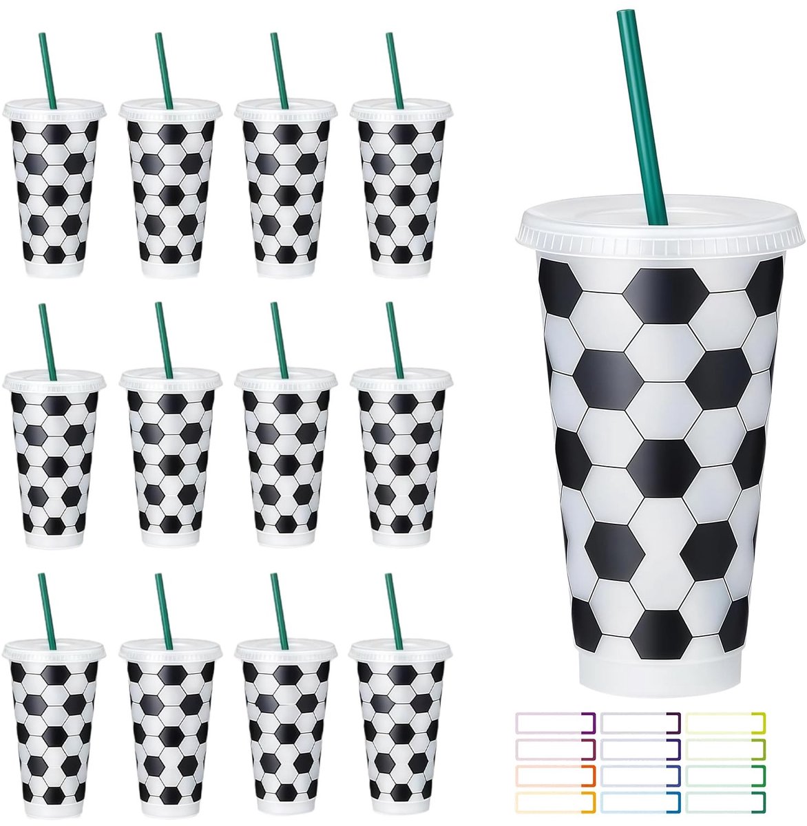 Dailygoods - 12 Stuks Voetbalbekers met Deksel en Rietje - Herbruikbare Drinkflessen