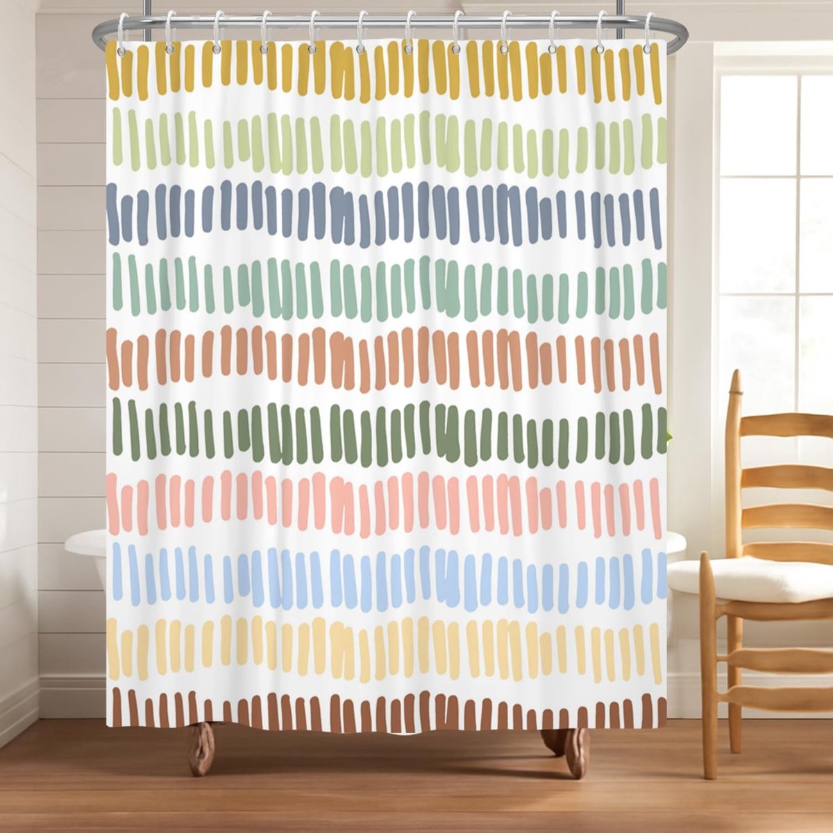Dailygoods - Kleurrijk Gestreept Douchegordijn van 150x180 cm in Pastel Groen en Wit