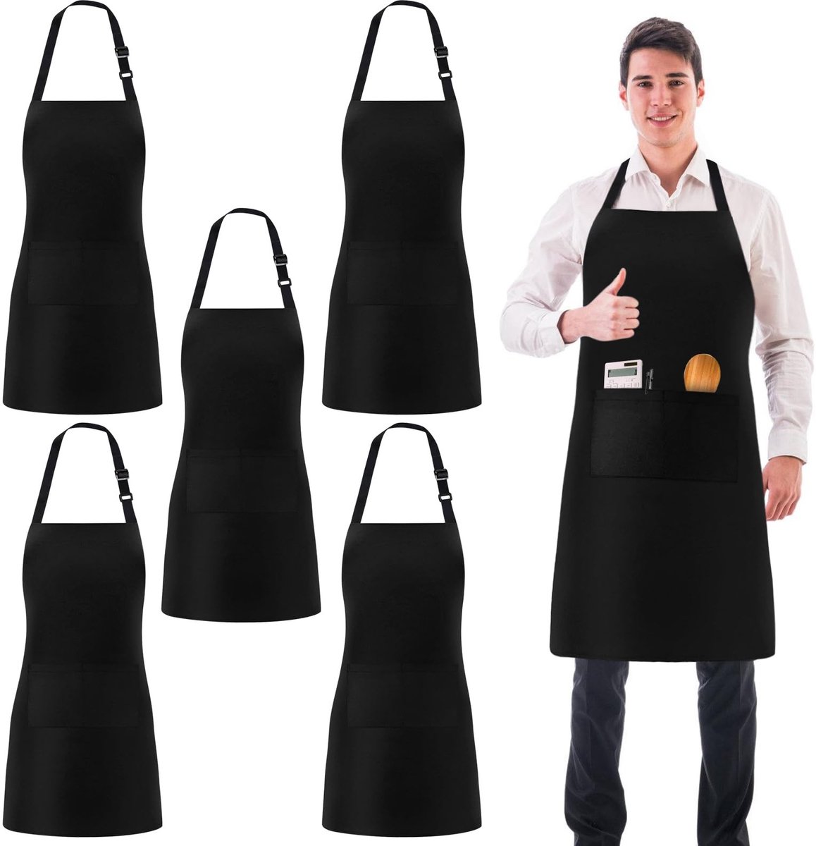 Dailygoods - Delanal Kookschort Set van 5 - Unisex Zwart Verstelbaar Schort