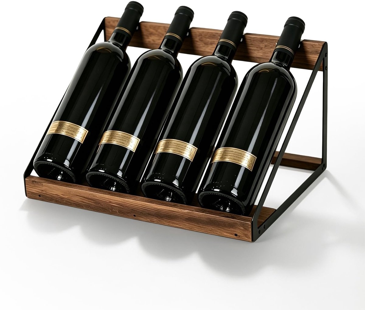 Dailygoods - Houten Wijnrek voor 4 Flessen - Natuurlijke Stijl