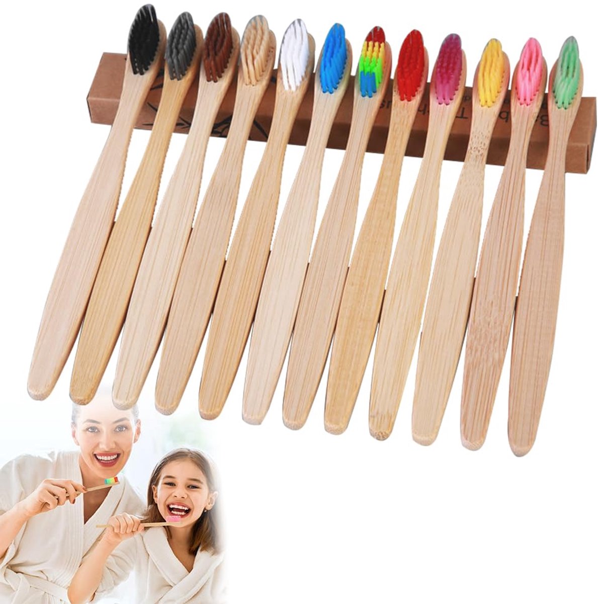 Dailygoods - 12 Stuks Bamboe Tandenborstels - Biologisch Afbreekbaar en BPA-vrij