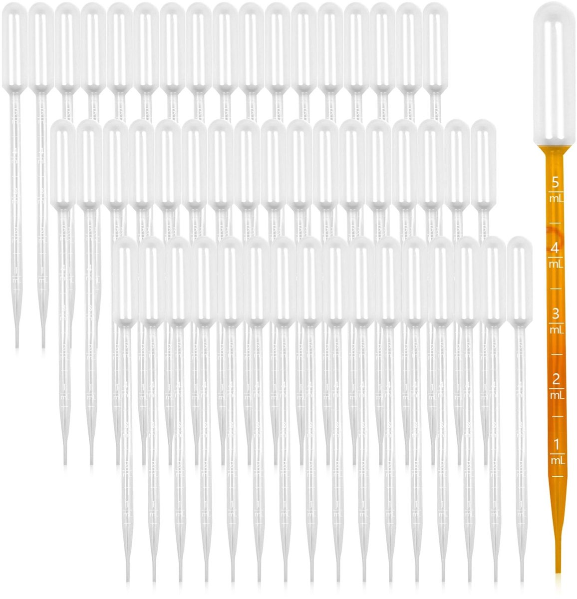 Dailygoods- Pipet 5 ml - 50 Stuks - Gegradueerde Pipetten - Precisie Druppeltelling - Kunststof - Duurzaam en Gebruiksvriendelijk - Druppelpipet
