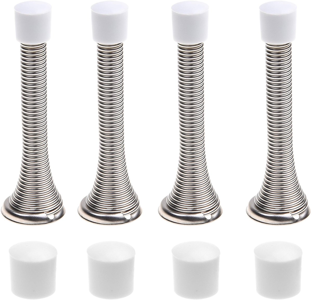 Dailygoods - 4x Spring Deur Stoppers - Zilver met Rubber Bumper Tips