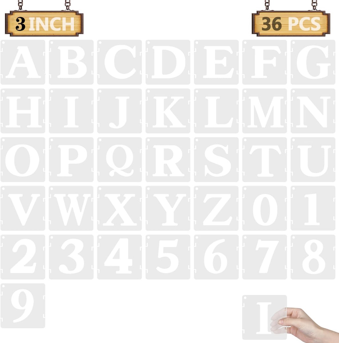 Dailygoods- Alfabetsjablonen 36 Stuks - Herbruikbare Cijfersjablonen - Robuuste PET-Kunststof - Geschikt voor Schilderen - Multifunctioneel - Glad Lettertype - Lettersjablonen