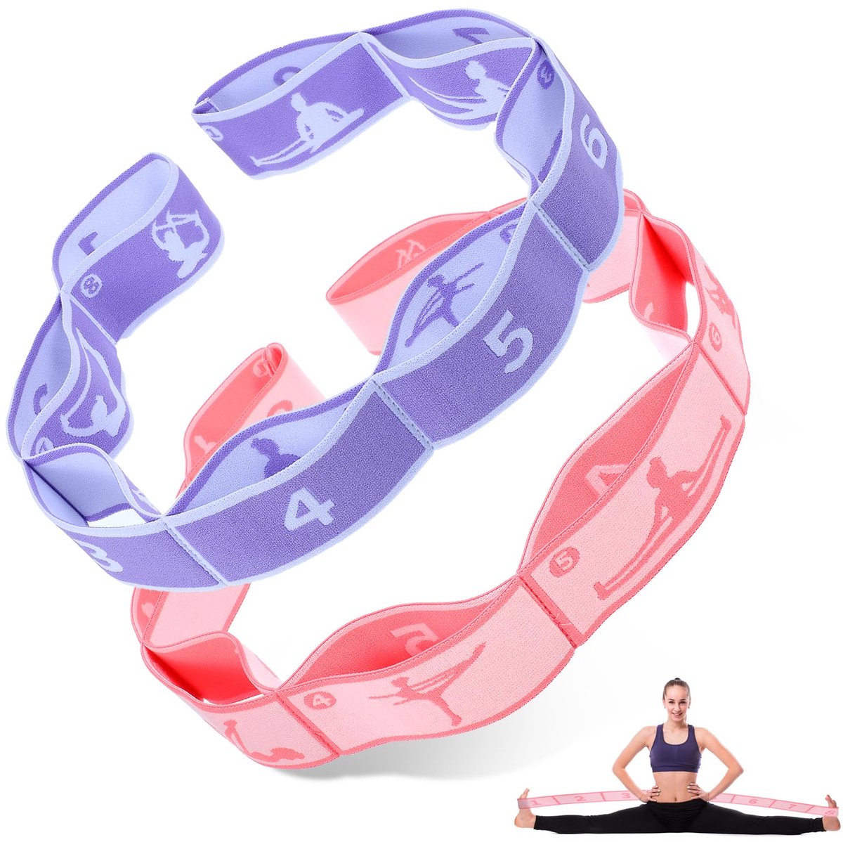 Dailygoods - 2 Stuks Yoga-Stretchband met 8 Lussen voor Fitness