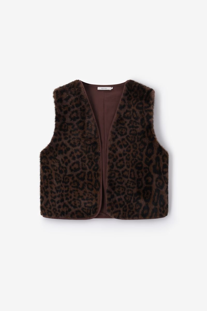 Sissy-Boy - Donkerbruin faux fur leopard print gilet