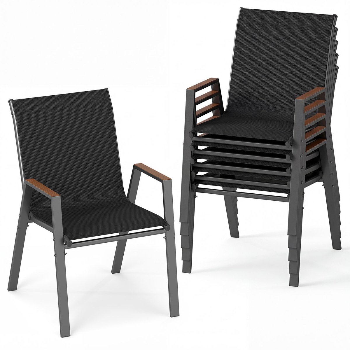 SureDeal® - Fauteuil - Tuinstoelen Stapelbare Stoelen - Hoge Rugleuning Ademend - Houten A