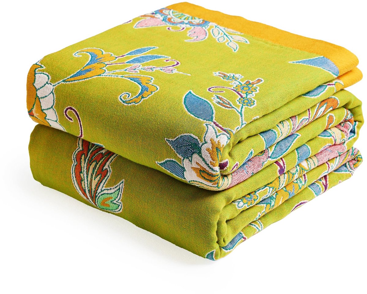 SnelShoppen - Bohemian Sofa Grote Bed Plaid 150x200cm - 100% Biologisch Katoen Zachte Dubbelzijdige Boho Plaid Geelgroen voor 2-3 Zits Banken en Faute