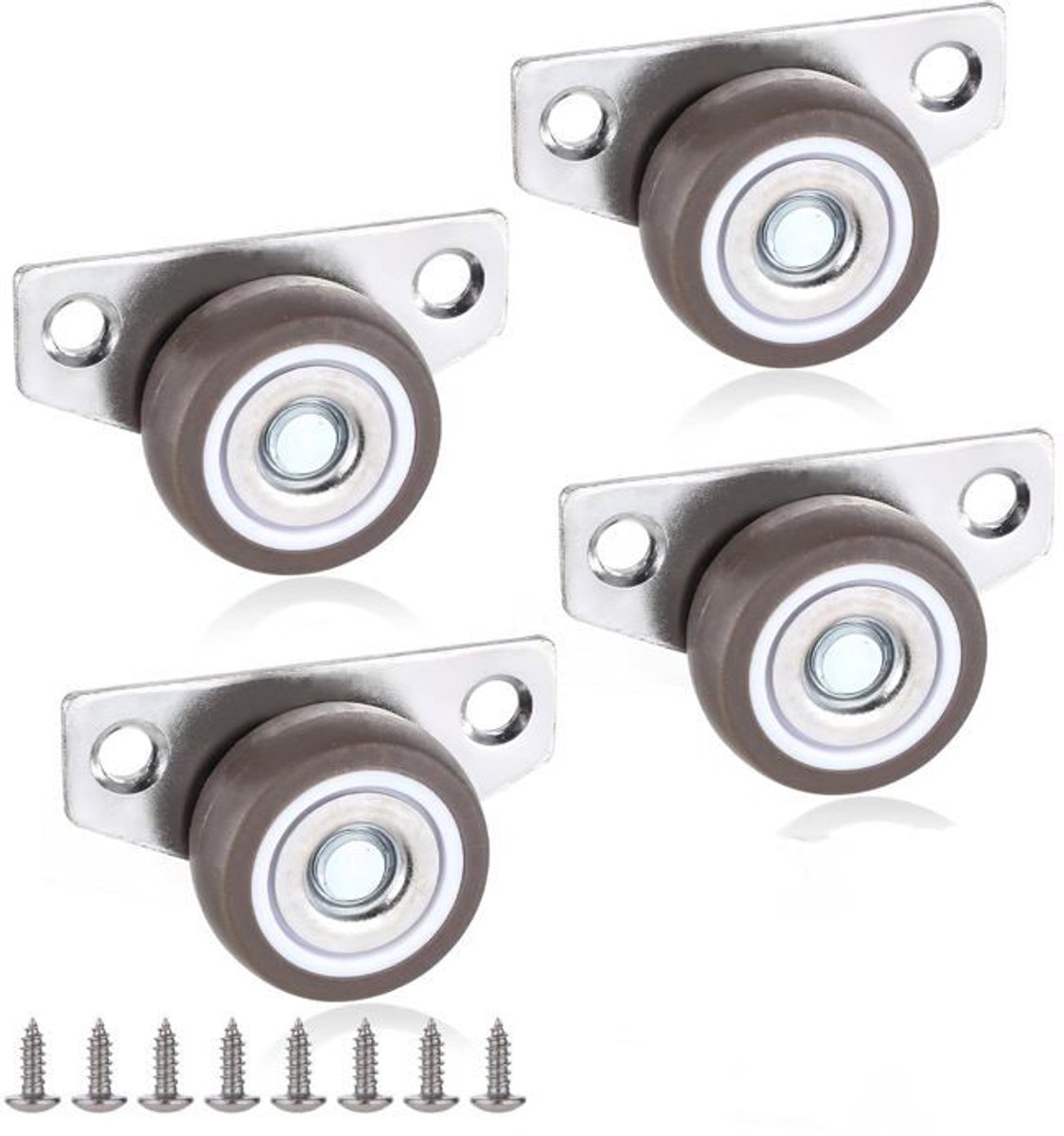 LISM-Vier vaste, bruine zwenkwielen van 32 mm, aan de zijkant gemonteerd, geschikt voor lades/bedden/kleine meubels.